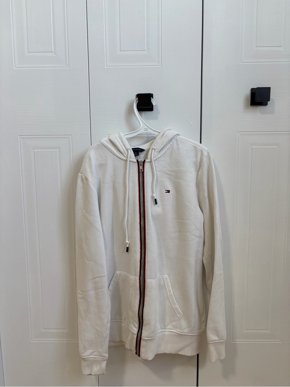Tommy Hilfiger White Zip-Up Hoodie with Flag Trim